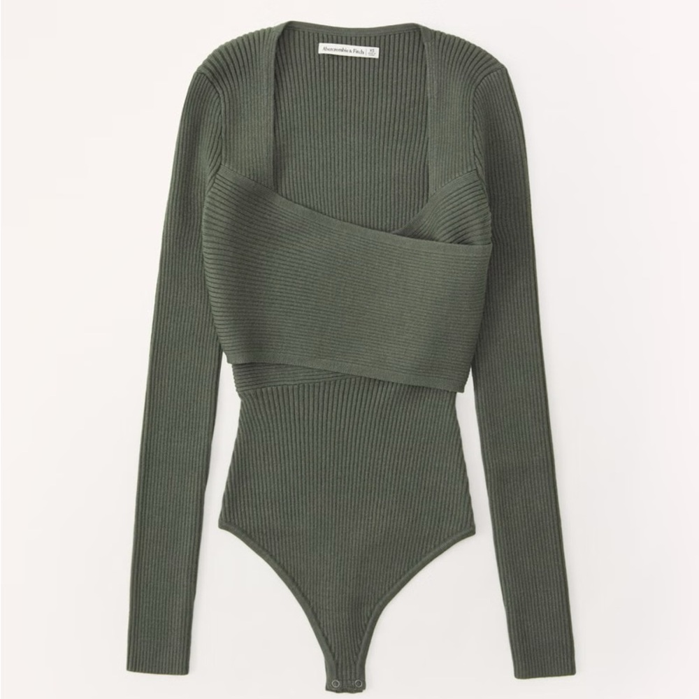 Abercrombie & Fitch Green Ribbed Sweater Bodysuit